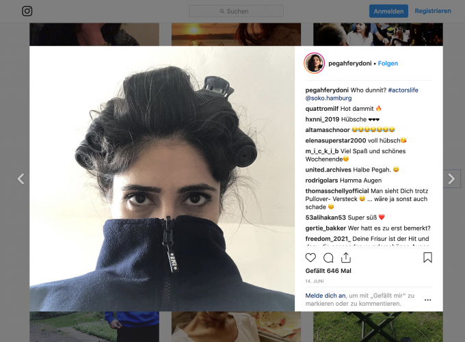 Humorvoll zeigt sich die Schauspielerin Pegah Ferydoni auf ihrem Instagram-Account (12.300 Abonnenten) – Screenshot: Insta-Post von Pegah Ferydoni
